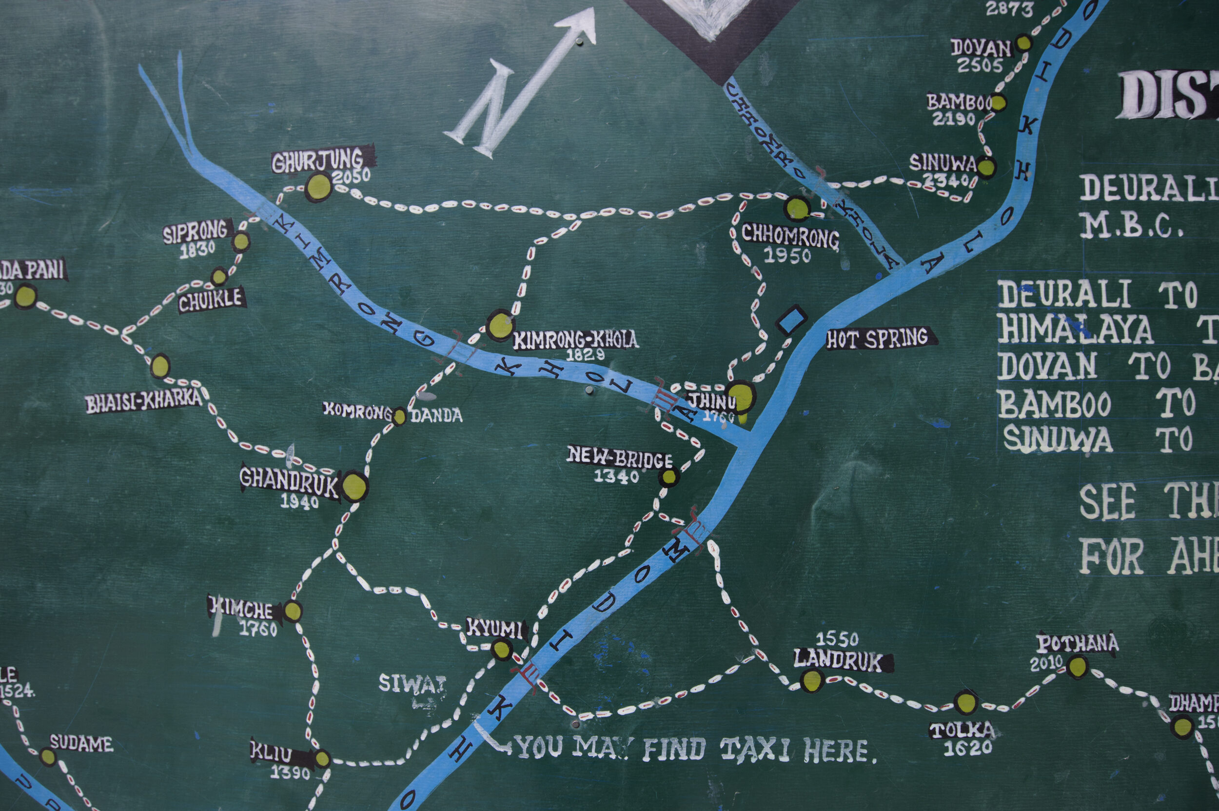 a map of the Annapurna trails, the rivers, and towns